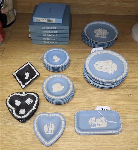 A collection of Wedgwood Jasperware Mothers Day and Valentines Day plates and a quantity of pin dishes (37)